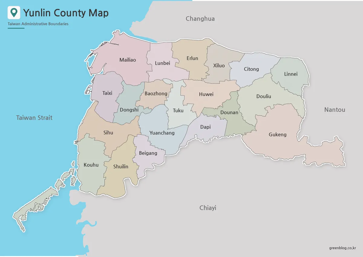 Yunlin County map collection with color, black and white, and outline versions