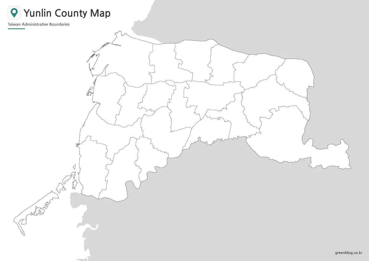 Yunlin County outline map for editing, coloring, and educational projects