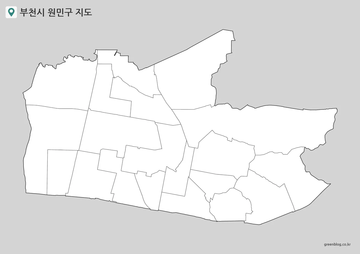 부천시 원민구 20개 행정동의 외곽선과 내부 경계만 표시한 지도