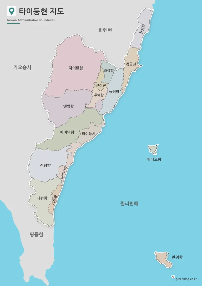 타이둥현 지도 무료 다운로드｜대만 Taitung County 행정구역 지도