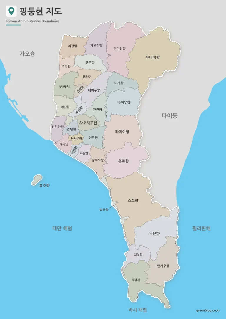 대만 남부 핑둥현 지도 색상·기본·윤곽선 자료