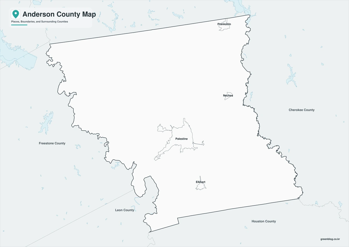 Black-and-white map of Anderson County, Texas