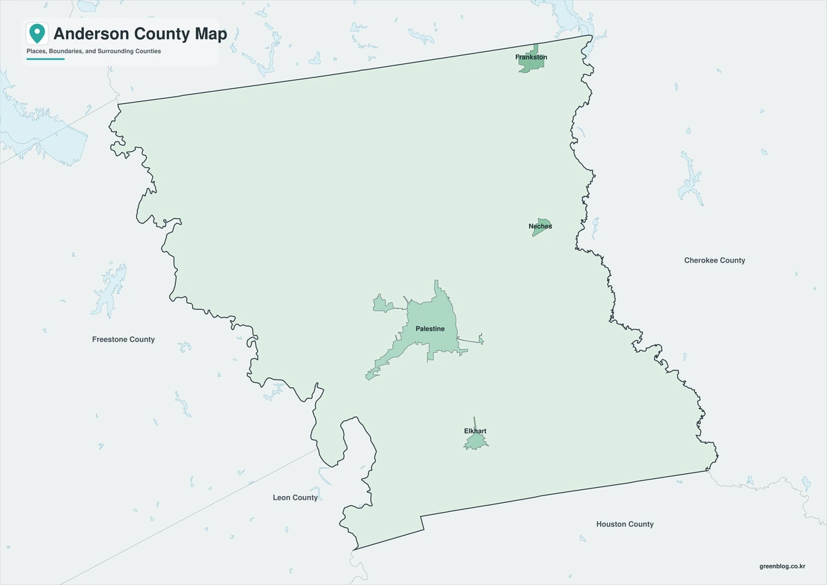 Anderson County Texas map download with color, black-and-white, and outline editions