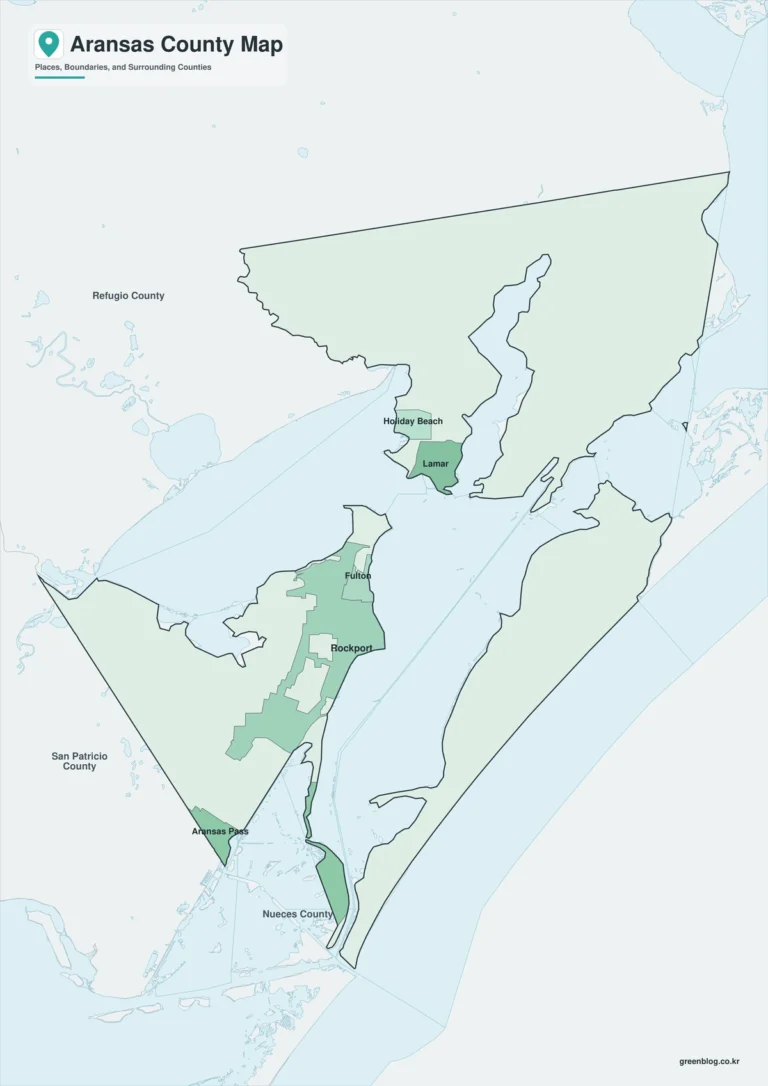 아란사스 카운티 Aransas County 텍사스 지도 다운로드｜색상·흑백·윤곽선 3종