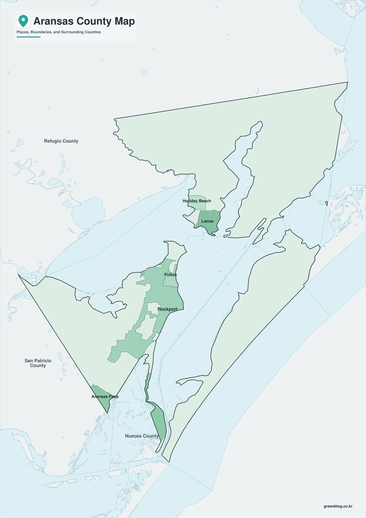 Aransas County Texas map download with color, black-and-white, and outline editions