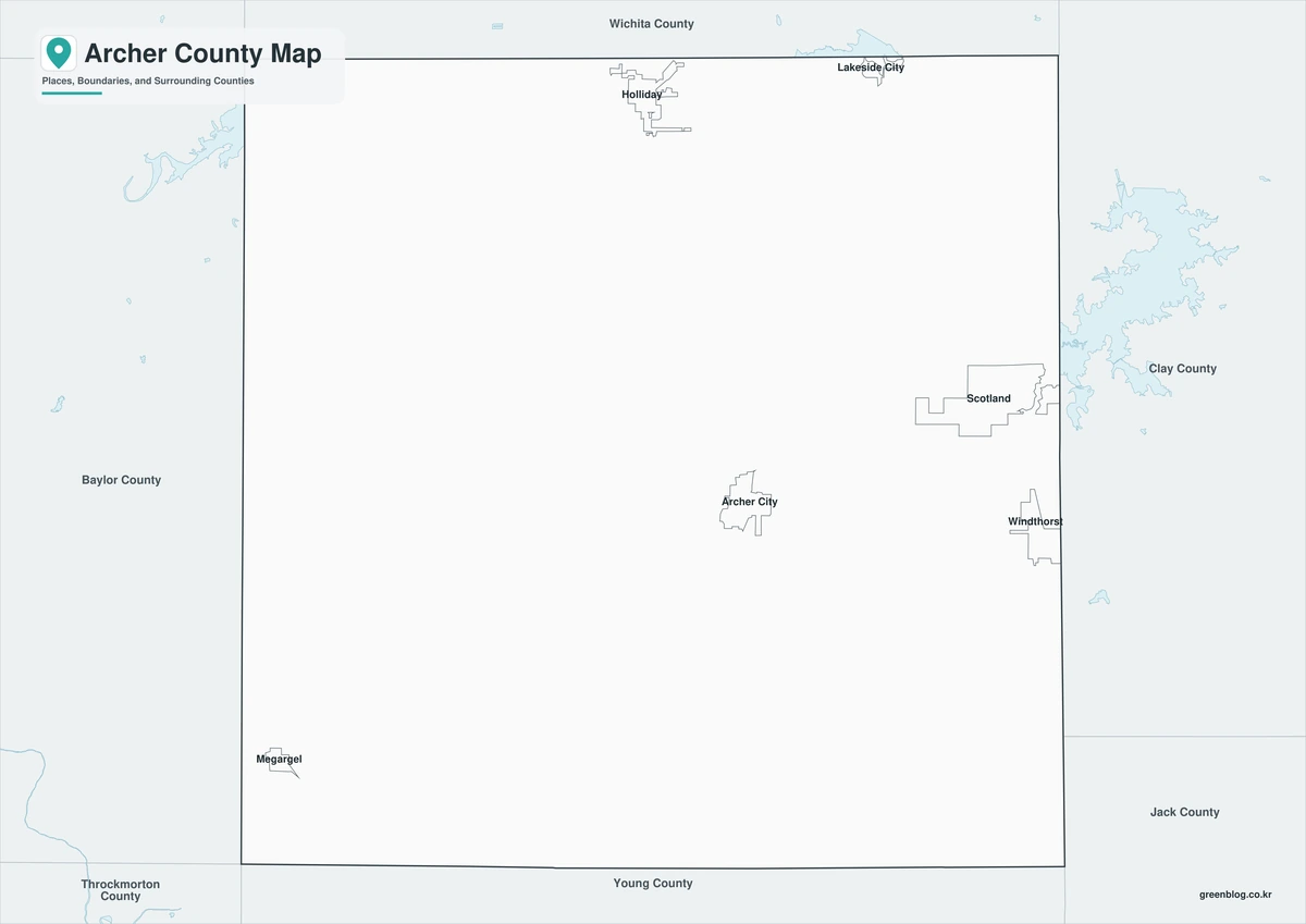 Black-and-white map of Archer County, Texas