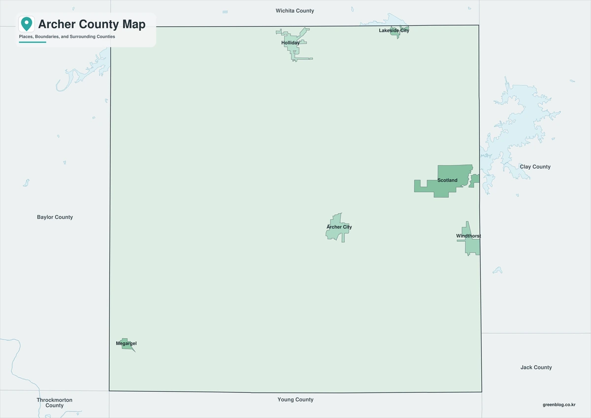 Color map of Archer County, Texas