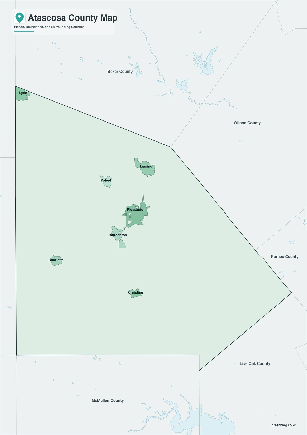 Atascosa County Texas map download with color, black-and-white, and outline editions