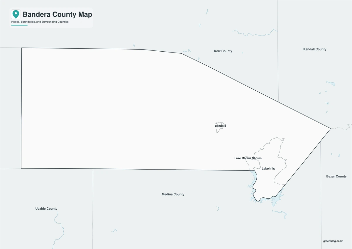 Black-and-white map of Bandera County, Texas