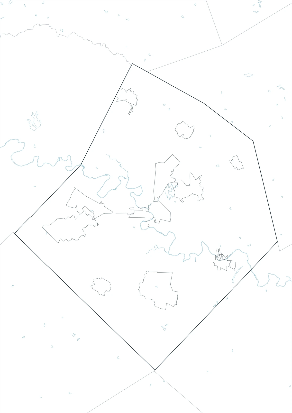 Outline map of Bastrop County, Texas