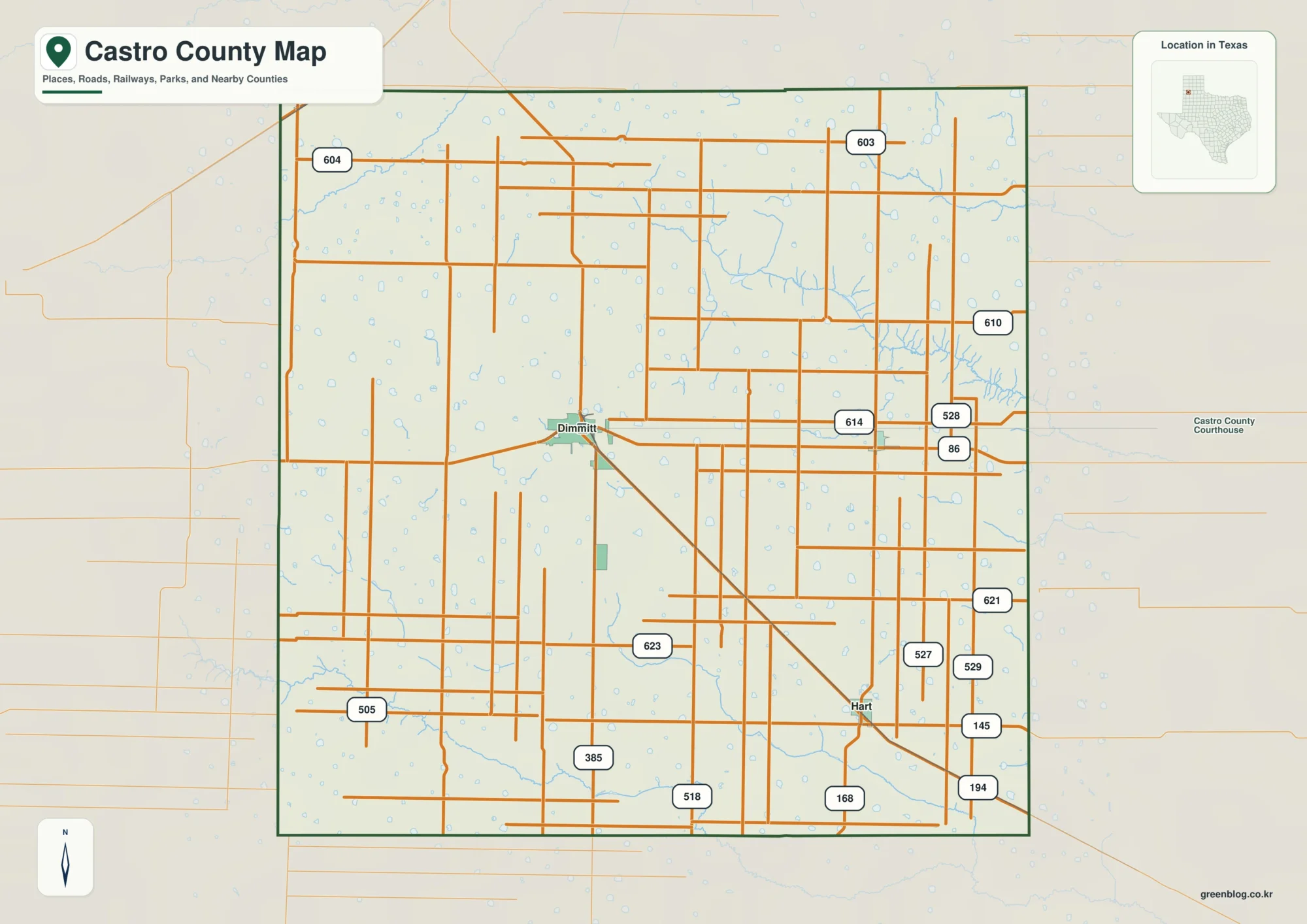 Castro County Texas map showing Dimmitt and selected communities