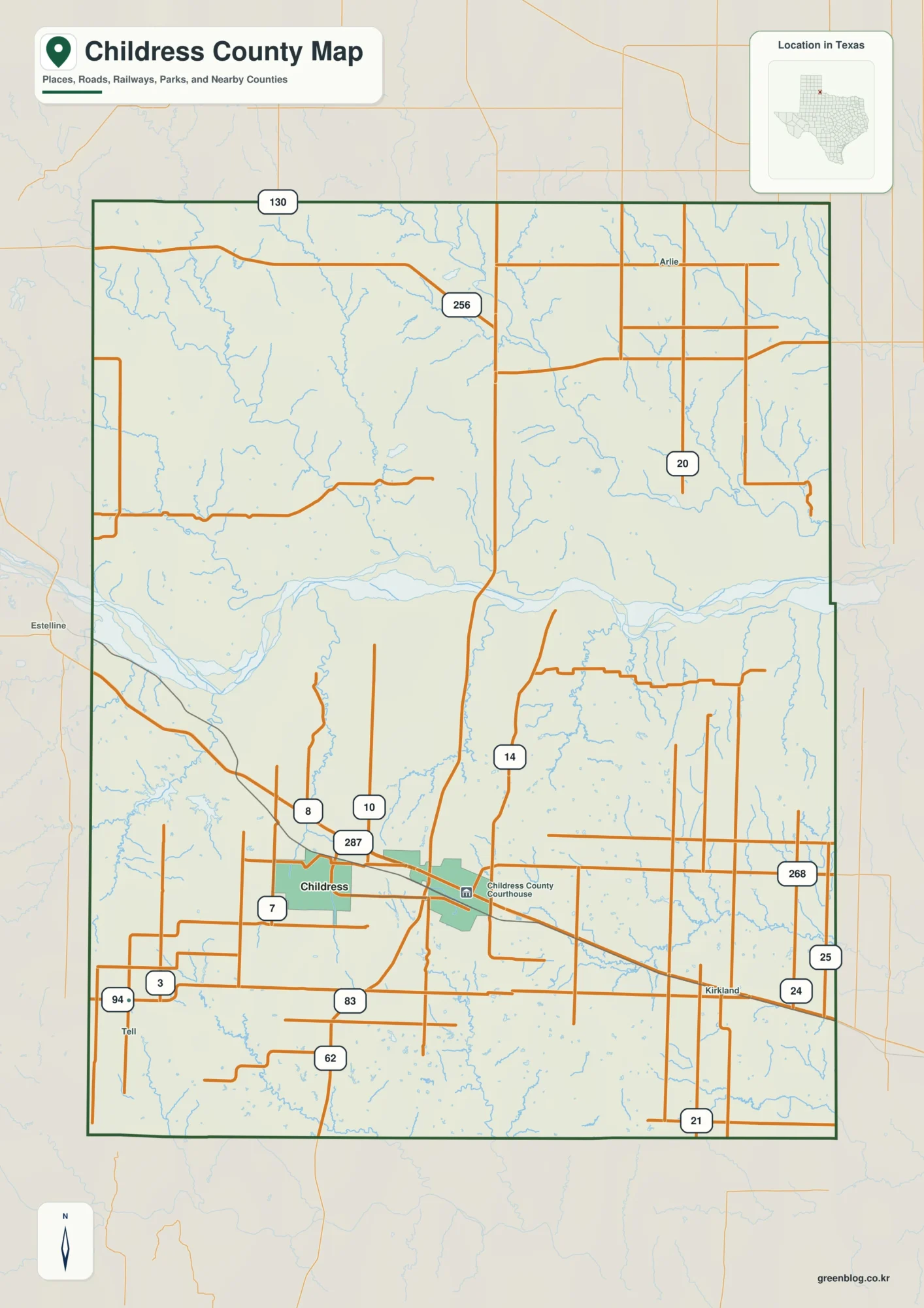 Childress County Texas map showing Childress and selected communities