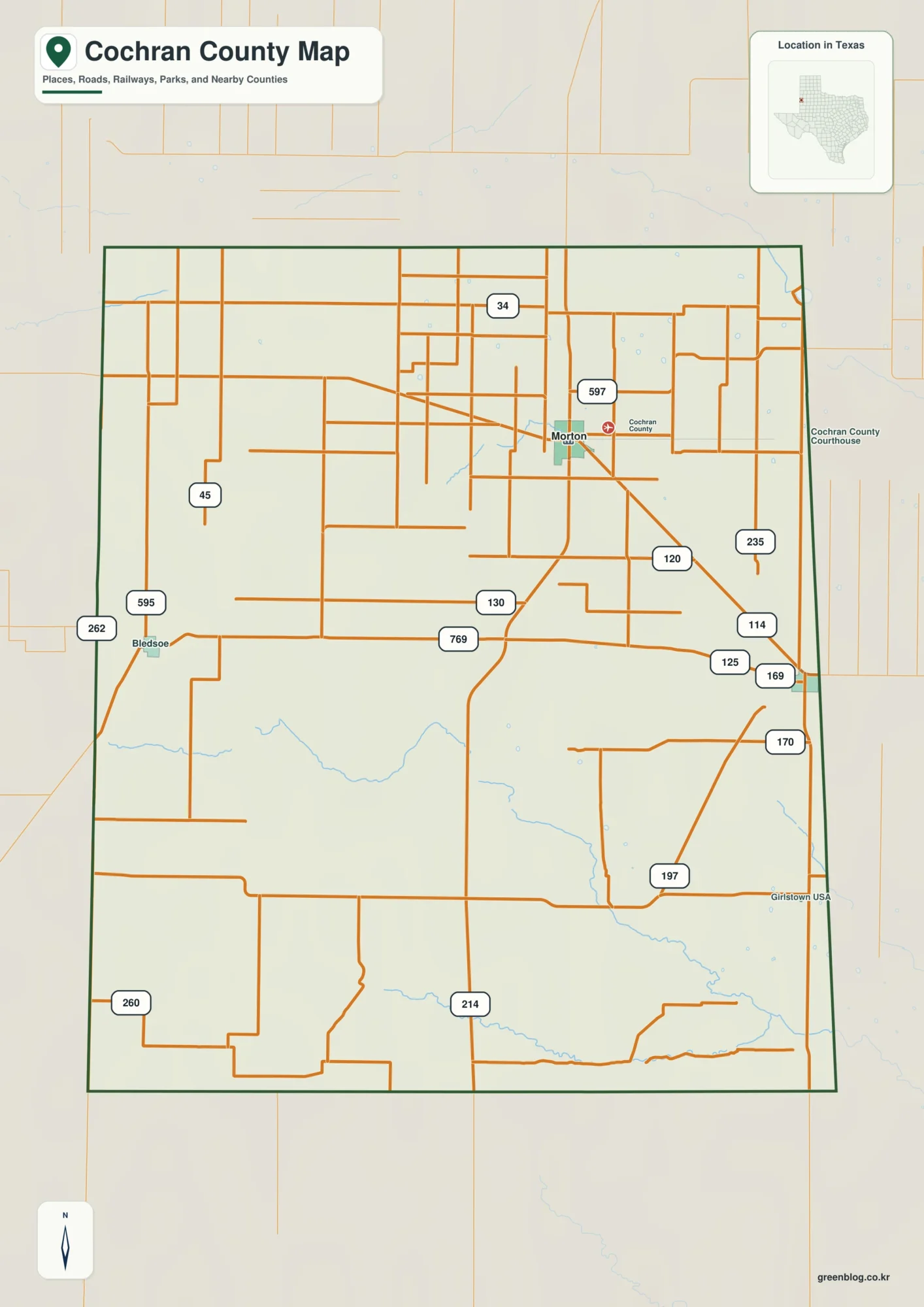 Cochran County Texas map showing Morton and selected communities