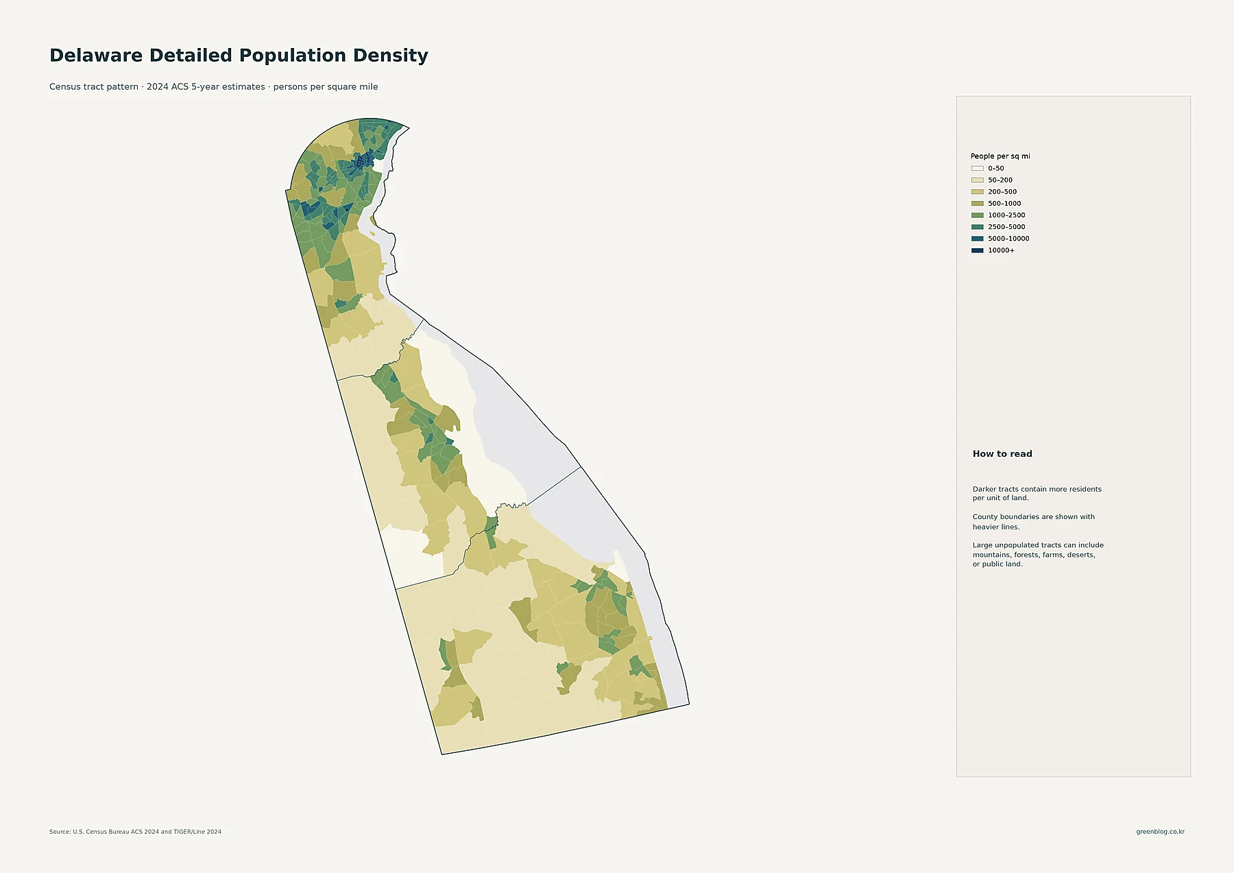 Delaware 2024 census tract population density map