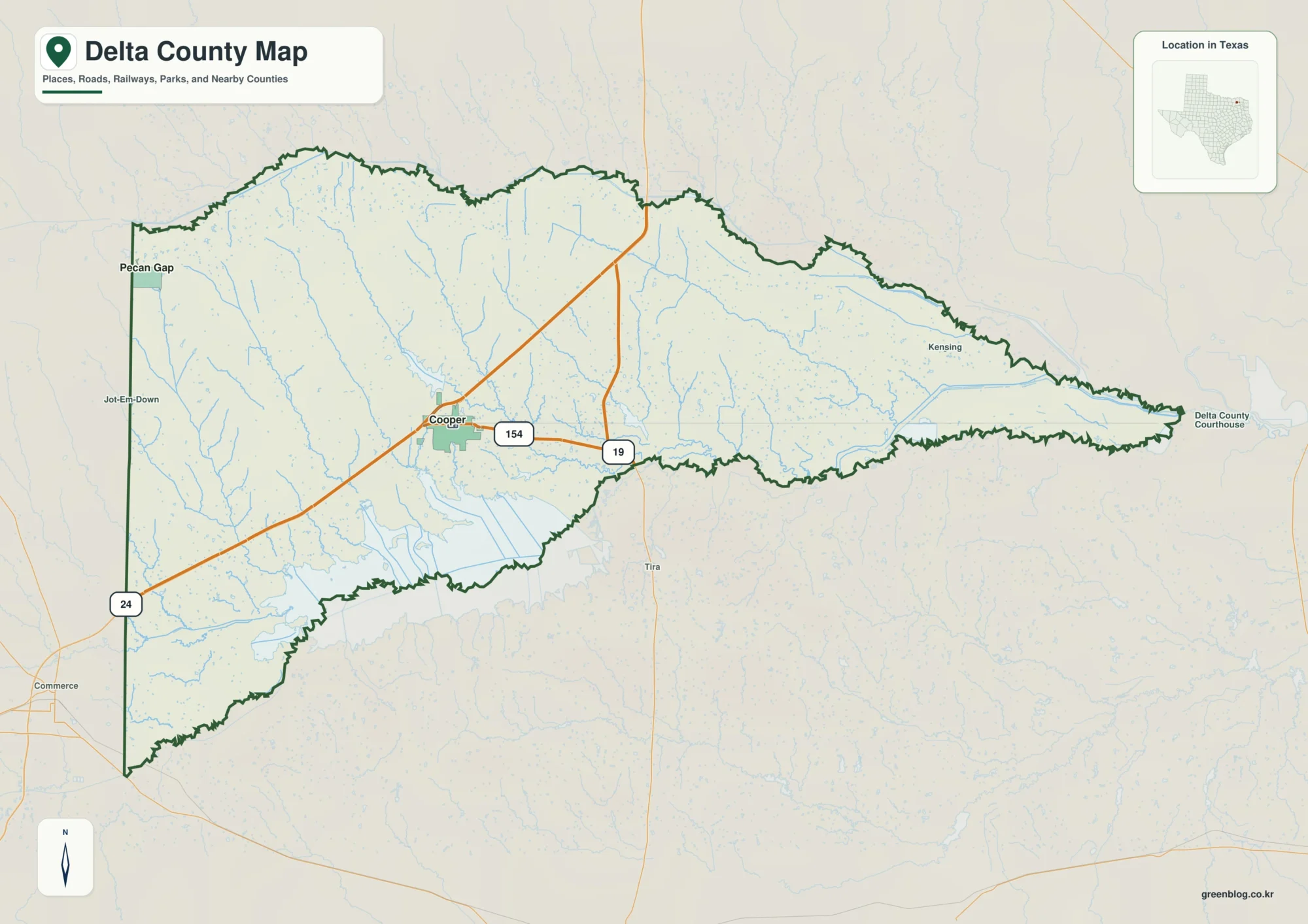 Delta County Texas map showing Cooper and selected communities