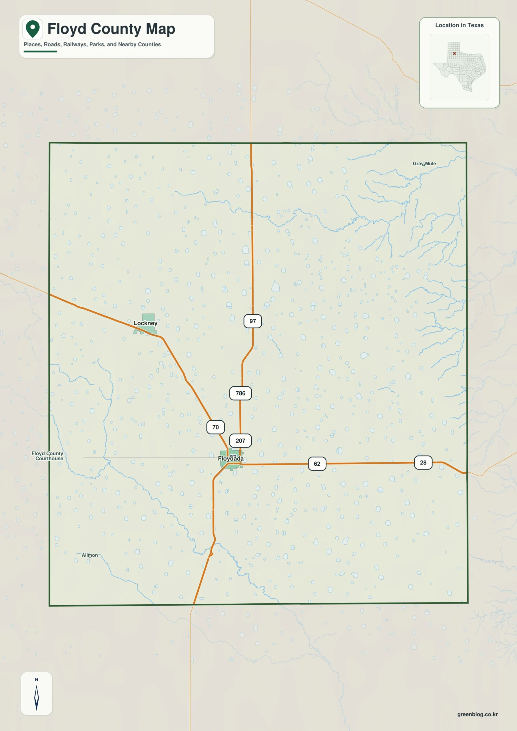 Floyd County Texas map showing Floydada and selected communities