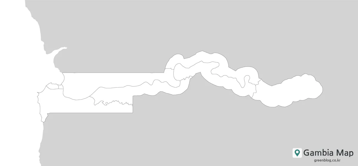 Blank outline of The Gambia with internal local government boundaries