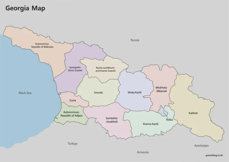 Georgia Map with Regions, Tbilisi, and the Black Sea