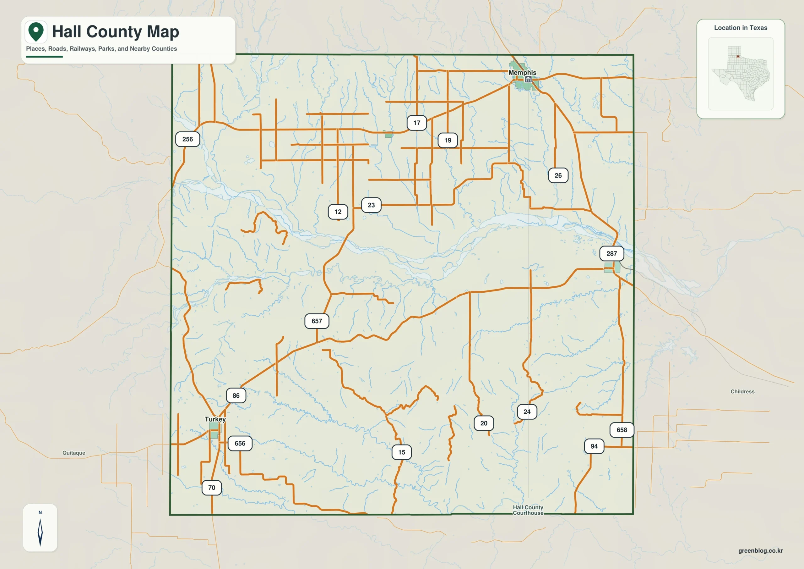 Hall County Texas map showing Memphis and selected communities