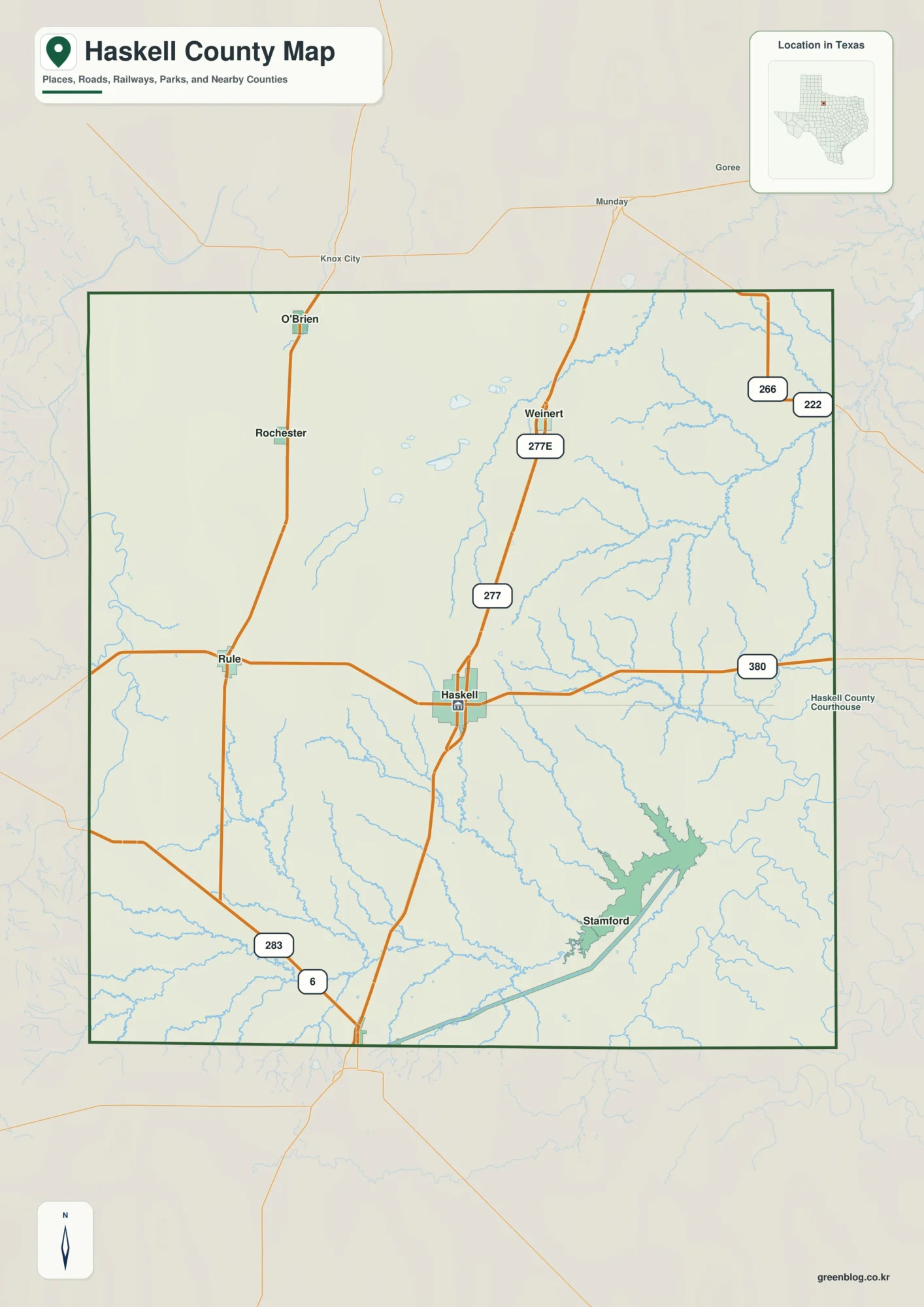 Haskell County Texas map showing Haskell and selected communities