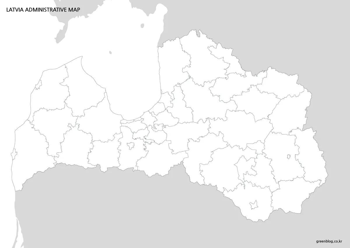 Blank outline map of Latvia with municipal boundaries for annotations and infographic projects
