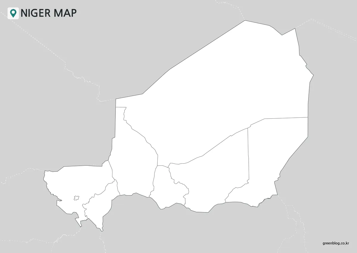 Niger Map outline with national and eight first-level administrative boundaries