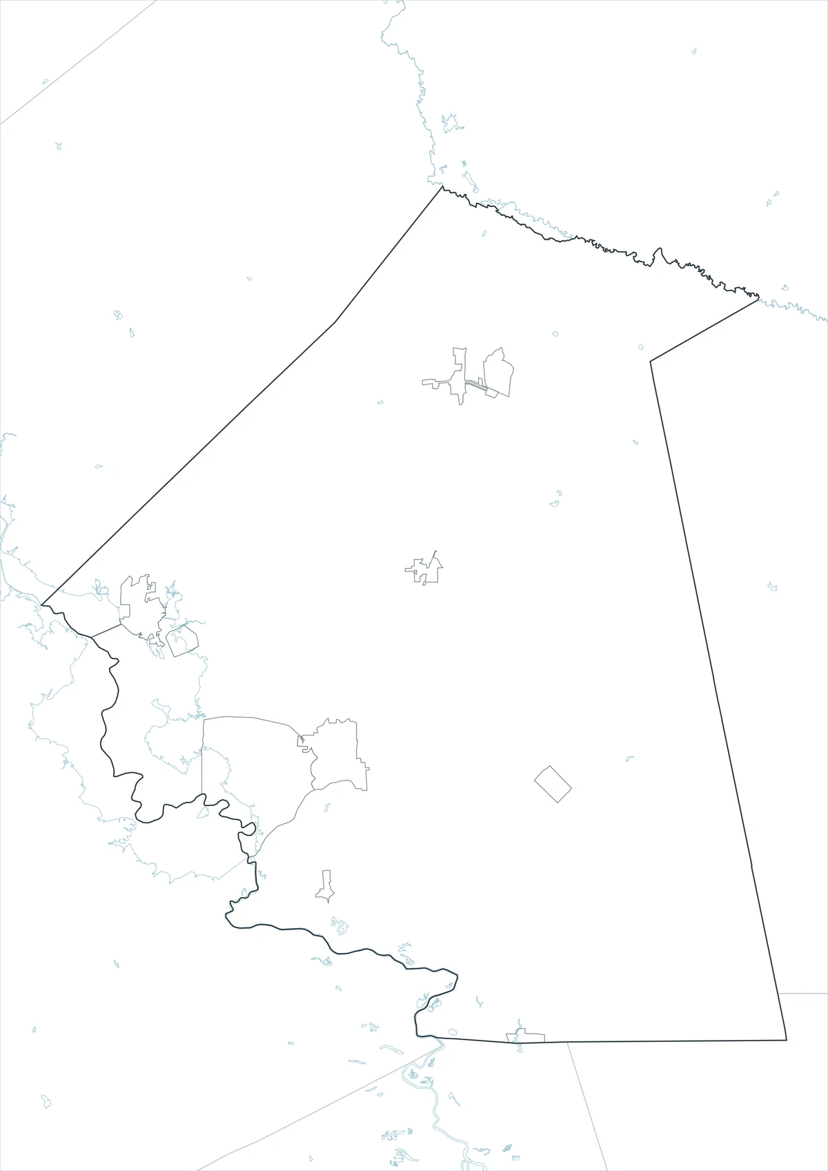 Blank outline map of Polk County and included local boundaries