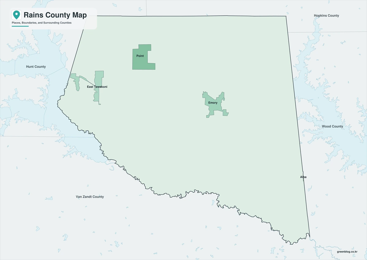 Color map of Randall County with Canyon, southern Amarillo, Palisades, and surrounding counties