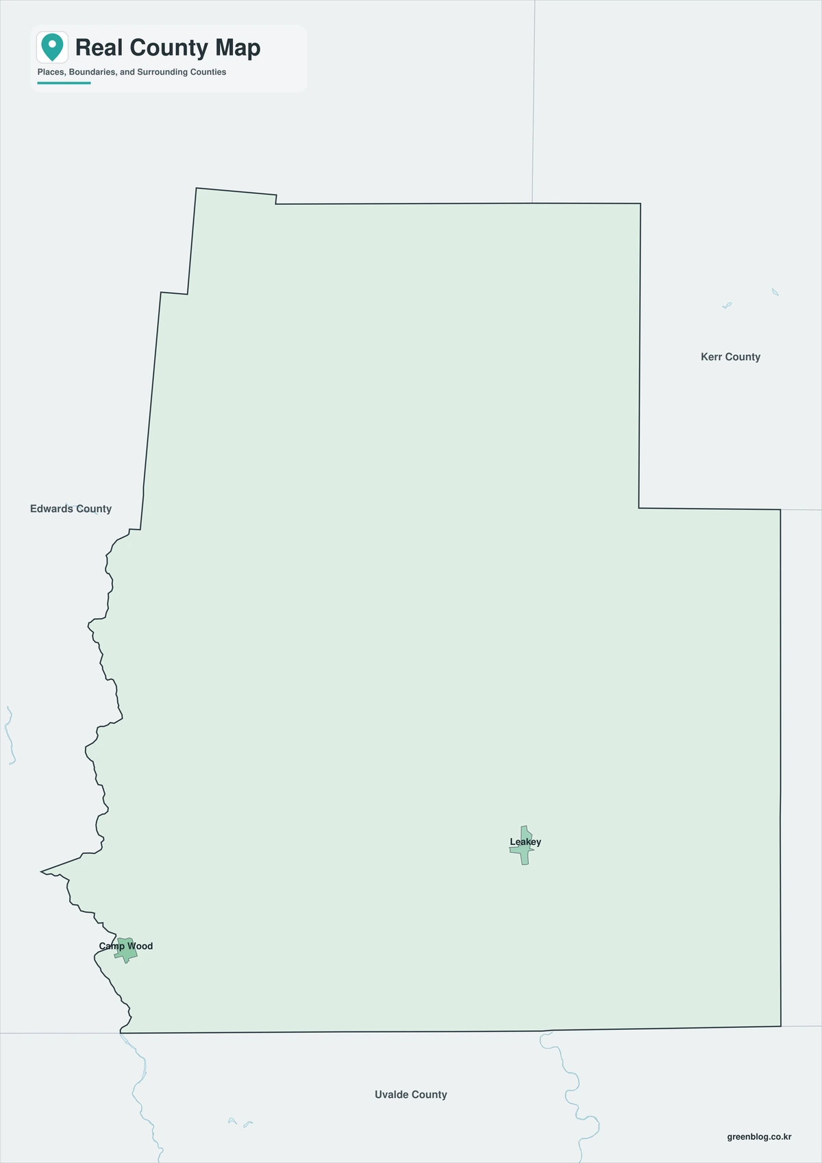 Real County Texas map with color, black-and-white, and outline previews