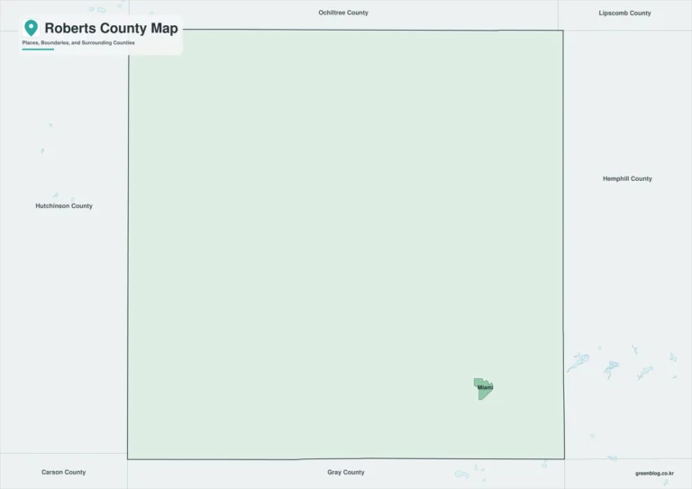 텍사스주 로버츠 카운티 지도(Roberts County)｜마이애미·캐나디언강과 팬핸들 목장 지대