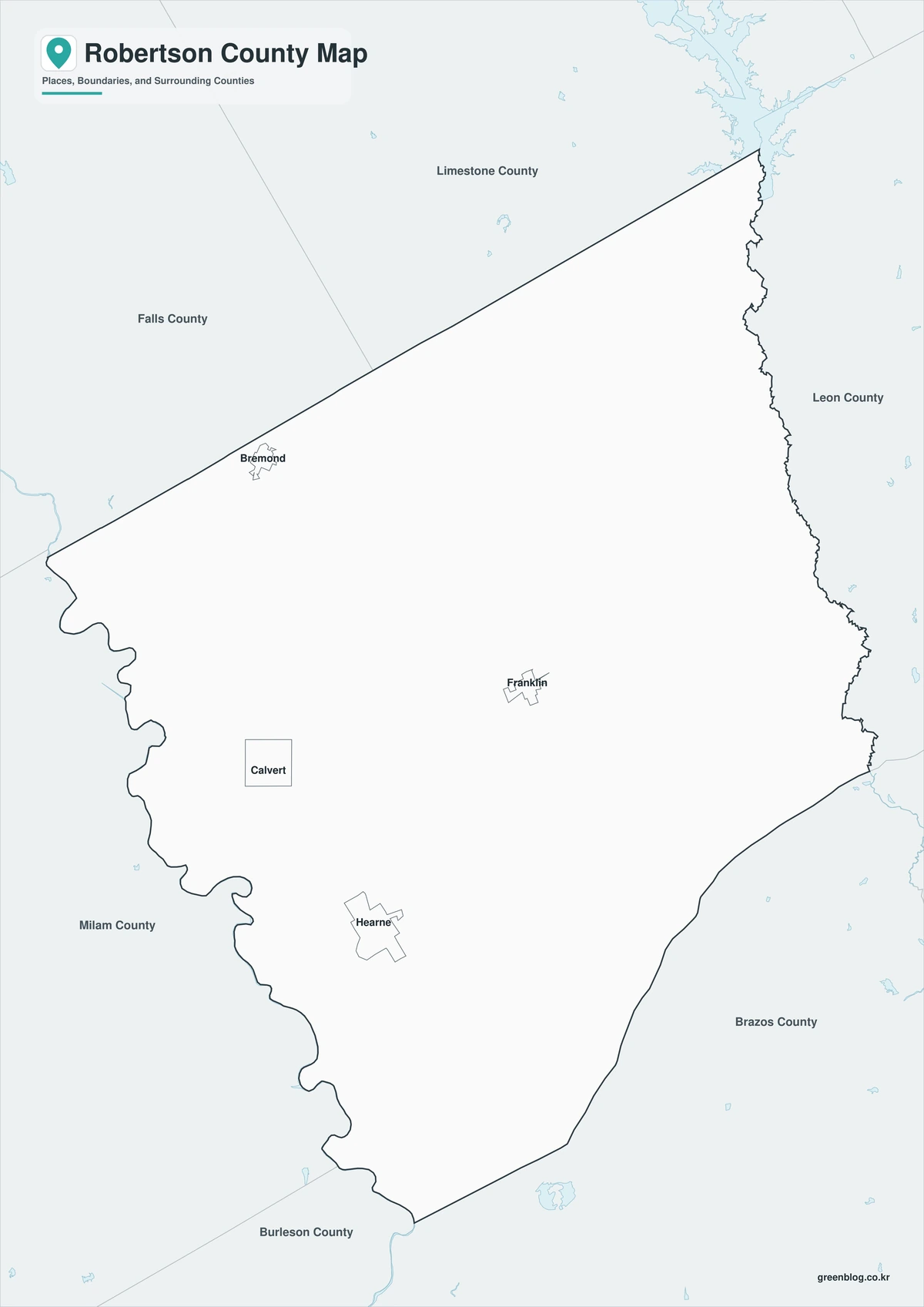 Black-and-white Robertson County map with selected communities