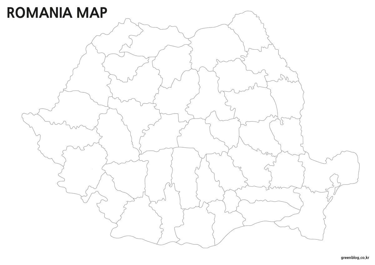 Romania Map outline with national shape and 41 internal county boundaries