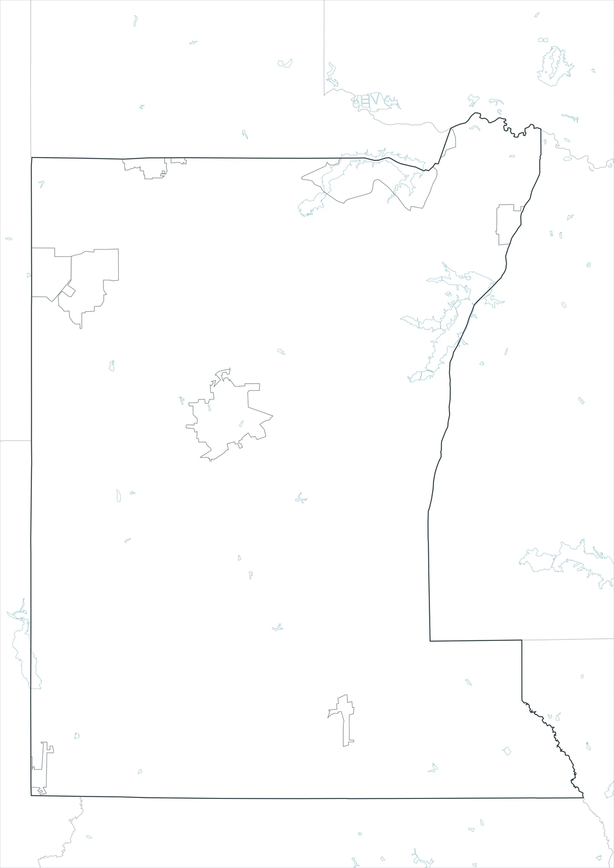 Blank outline map of Rusk County and included local boundaries