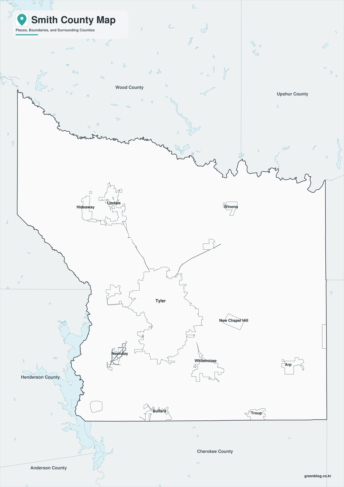 Black-and-white Smith County Texas map