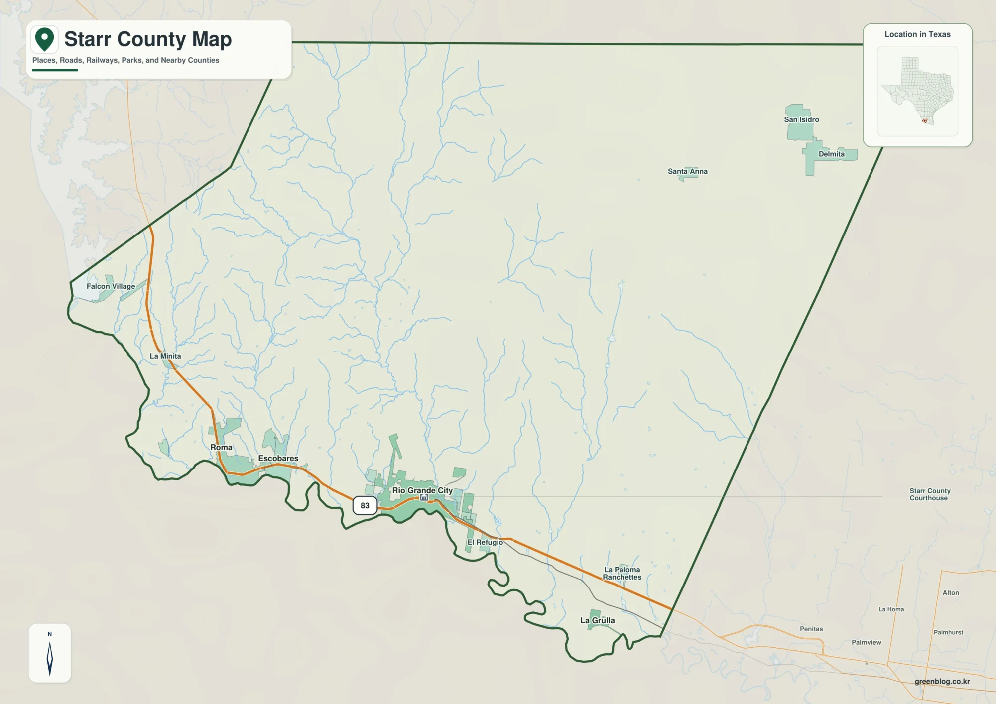 Starr County showing Rio Grande City, Roma, La Grulla