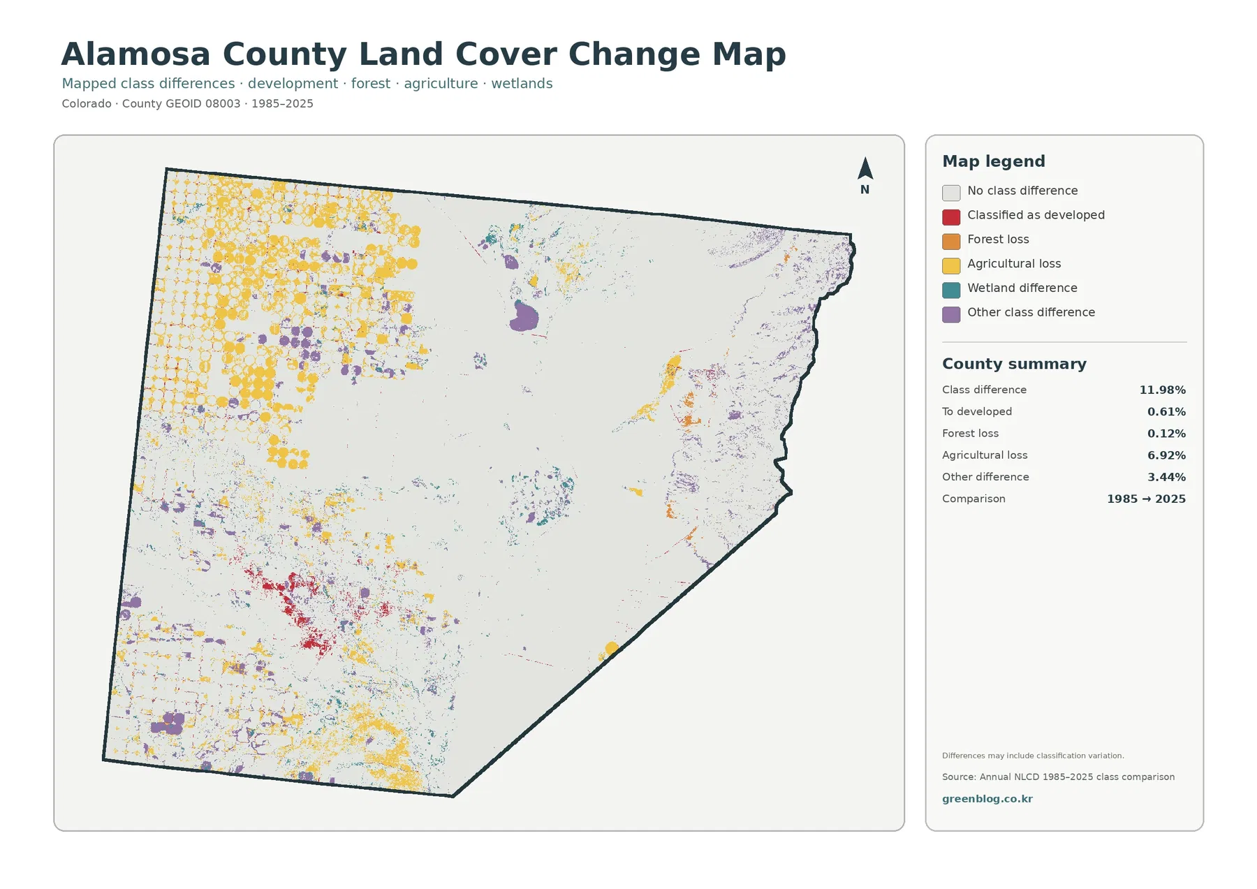 Alamosa County 토지 피복 변화 지도