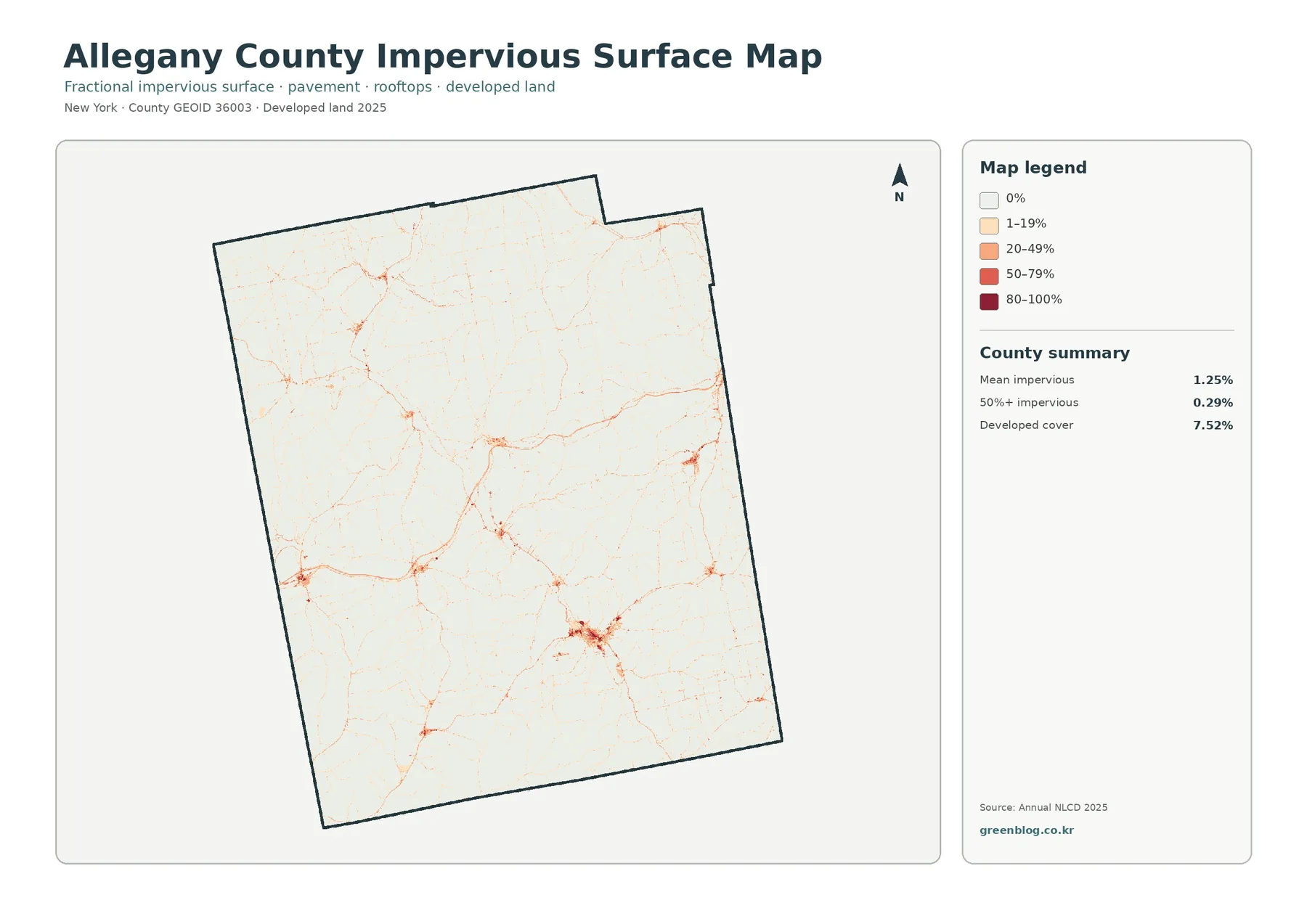 Allegany County impervious and developed land map