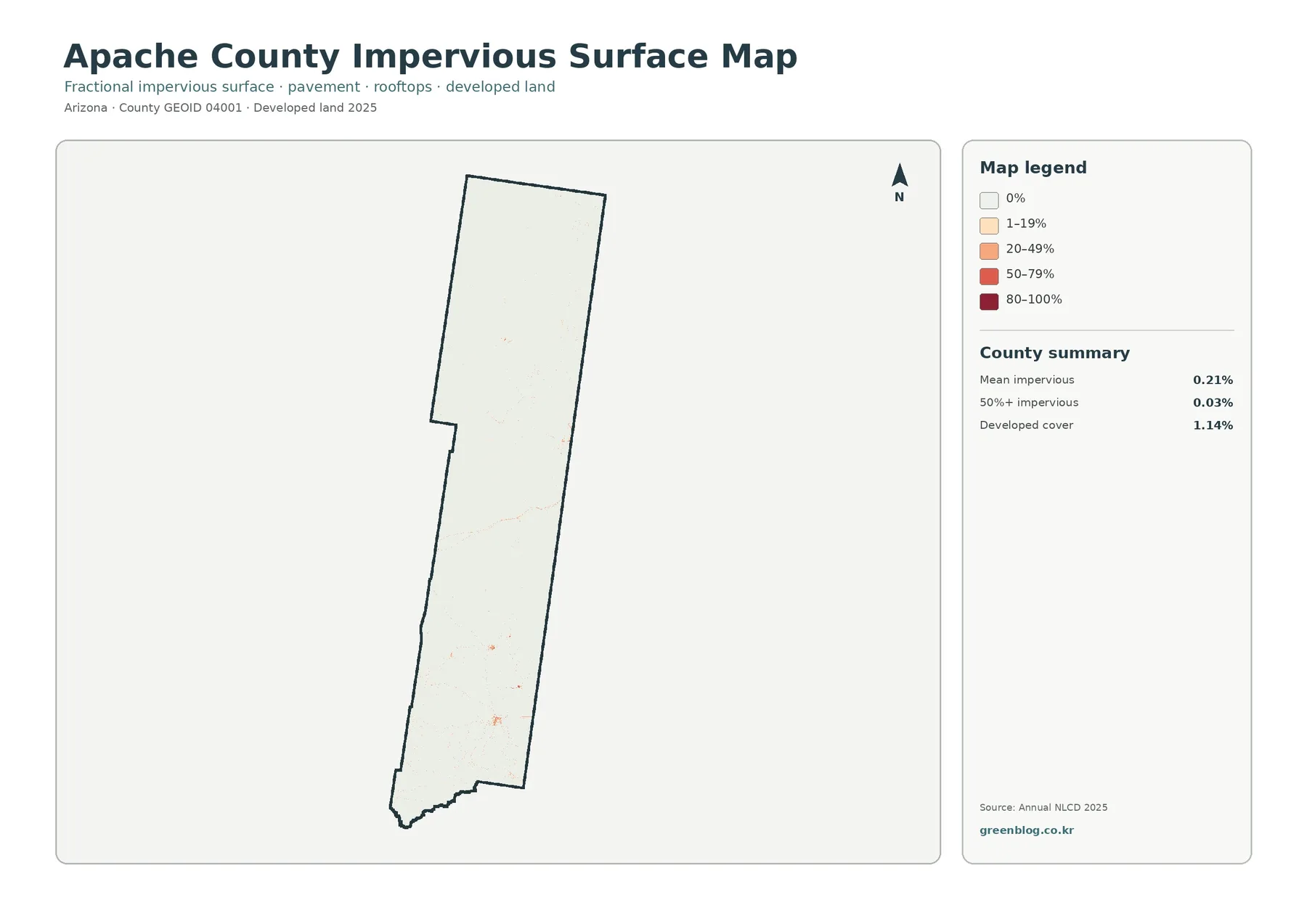 Apache County impervious surface and developed land map