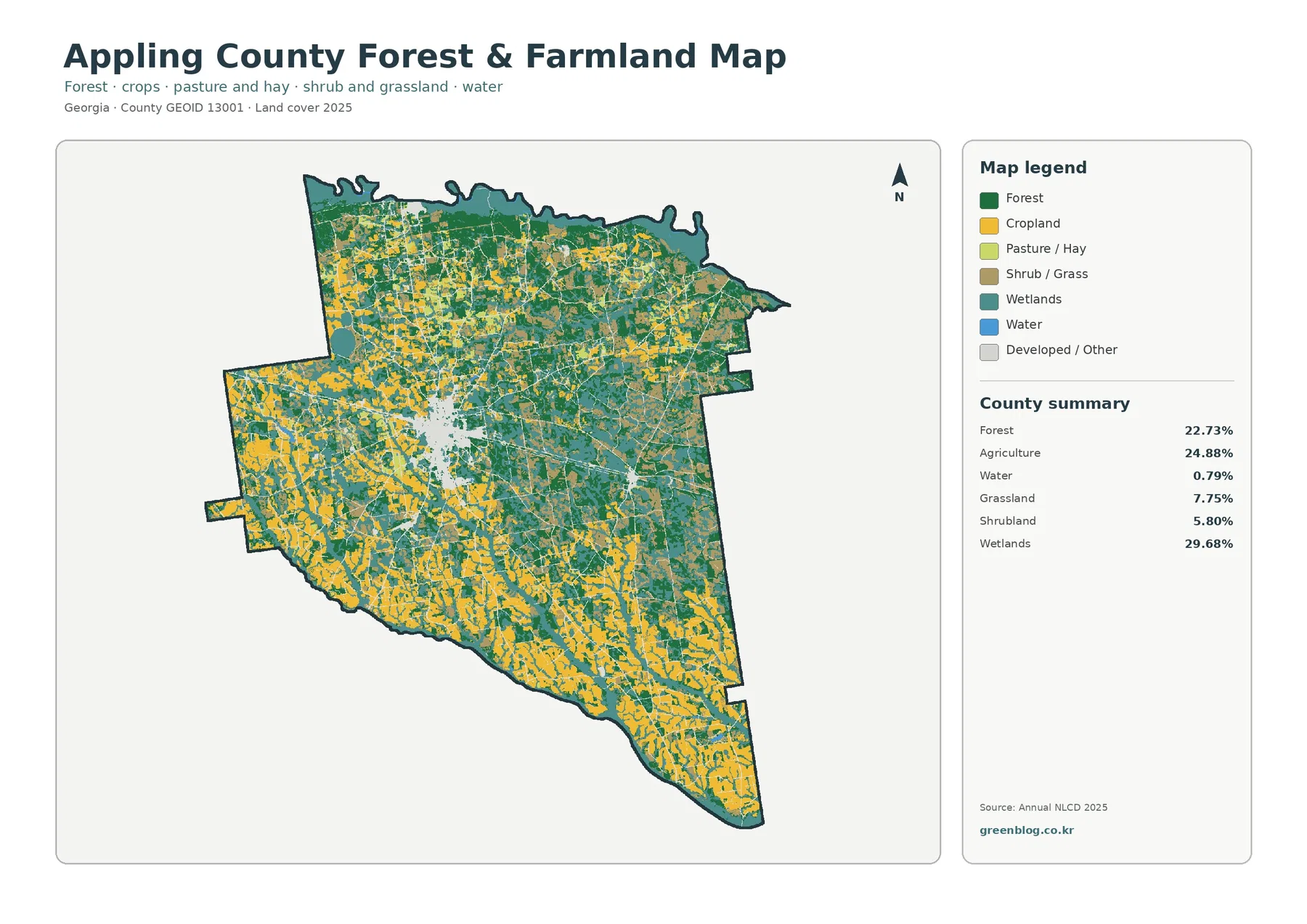 Appling County forest and farmland map