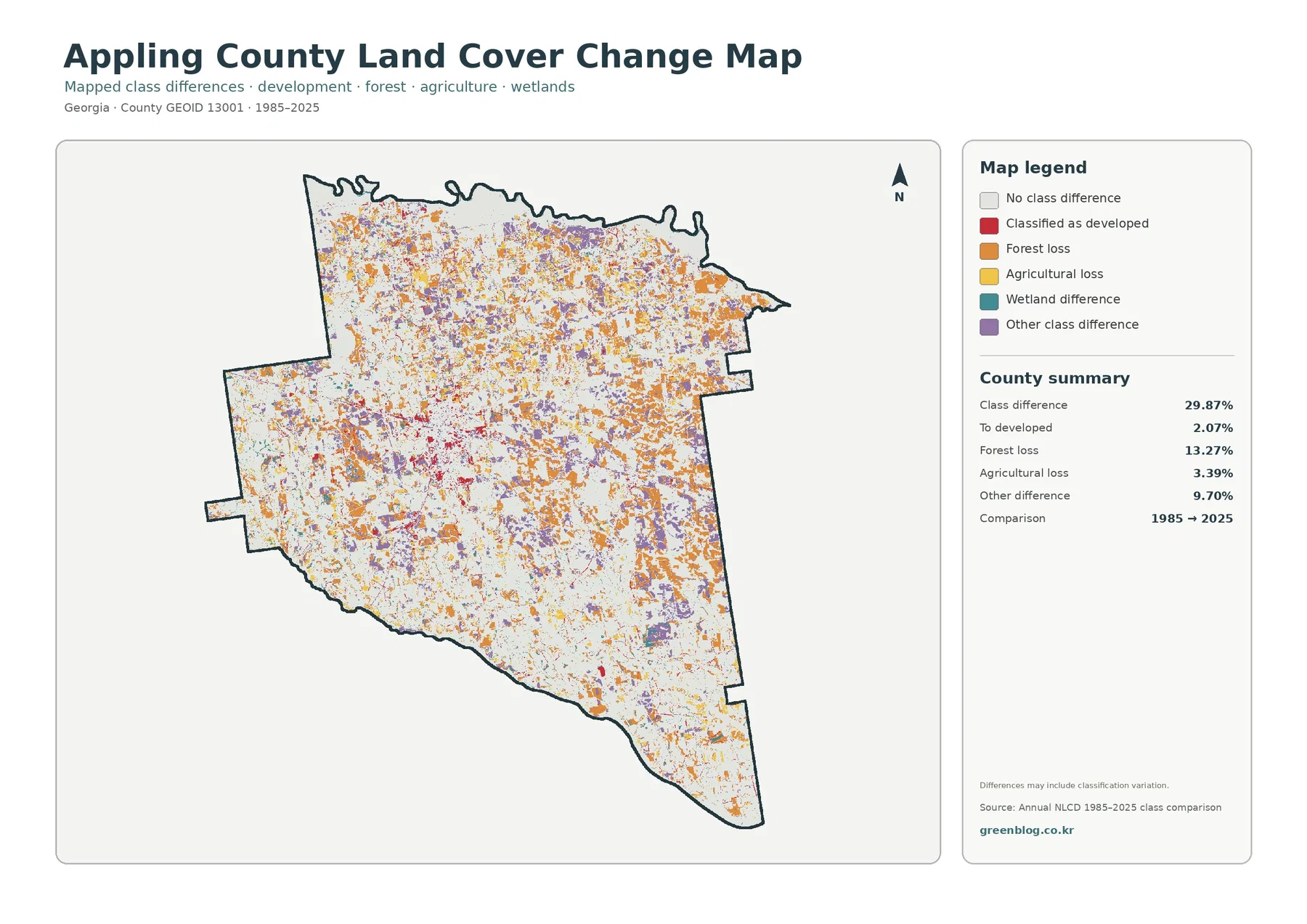 Appling County land cover change map