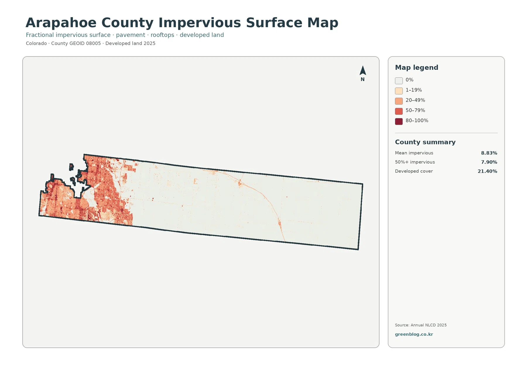 Arapahoe County impervious surface and developed land map