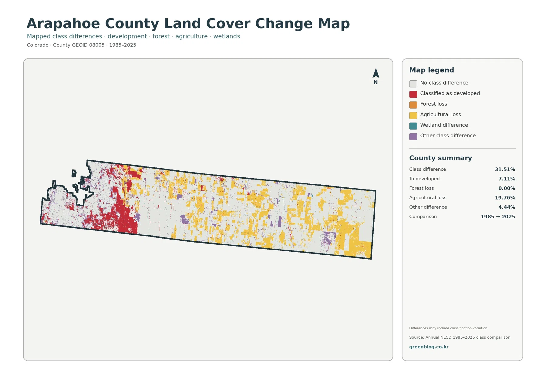 Arapahoe County land cover change map