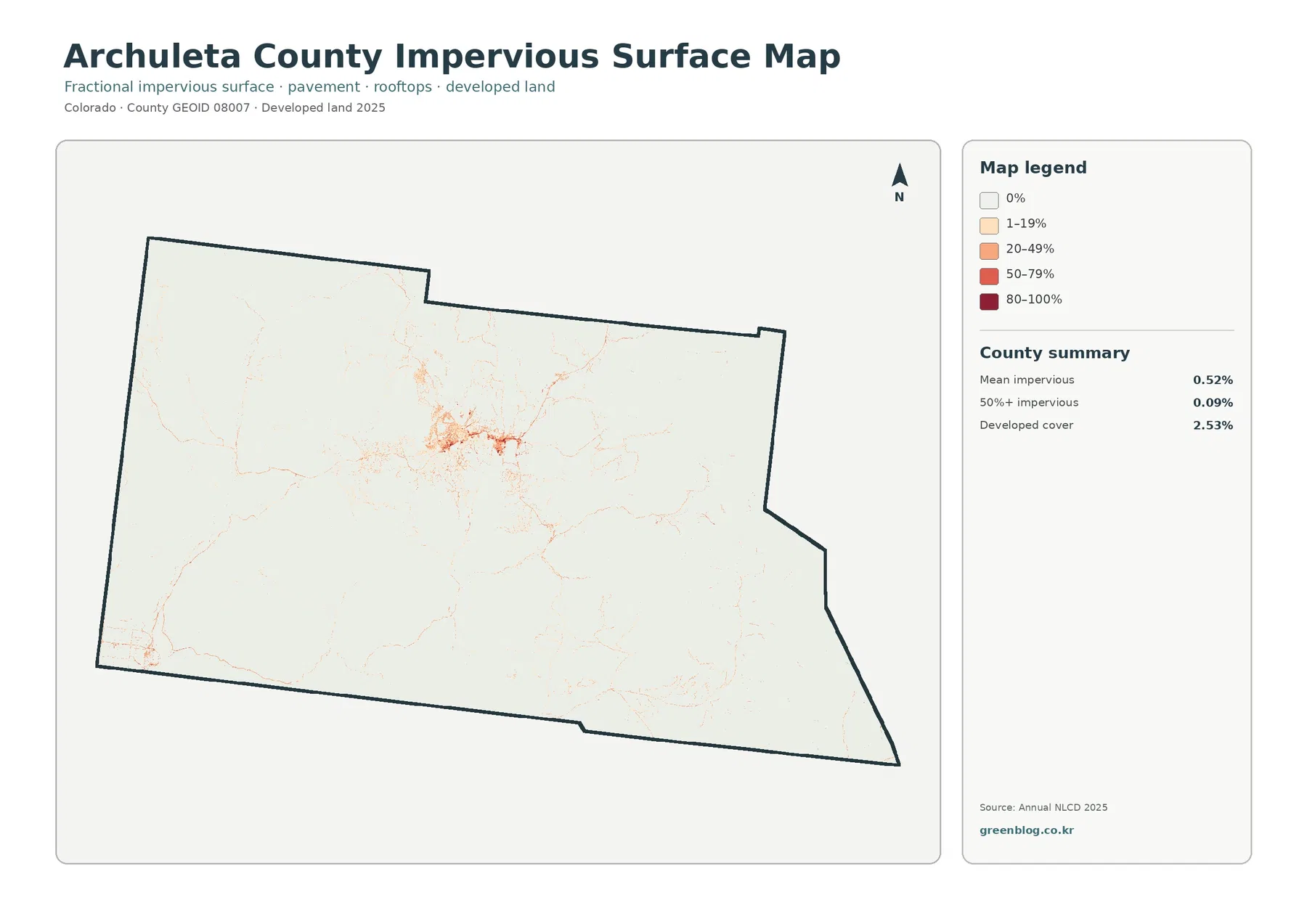 Archuleta County impervious surface and developed land map