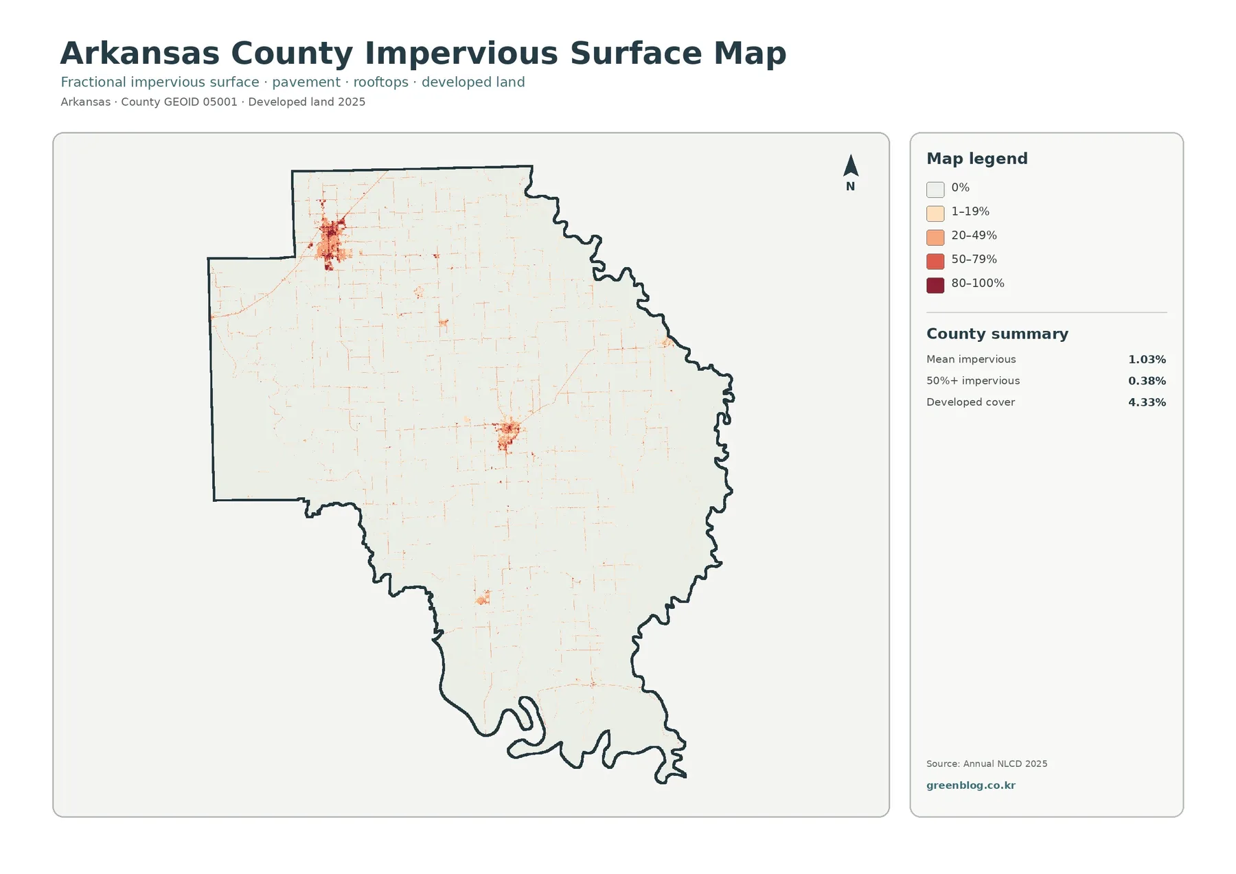 Arkansas County 불투수·개발지 지도
