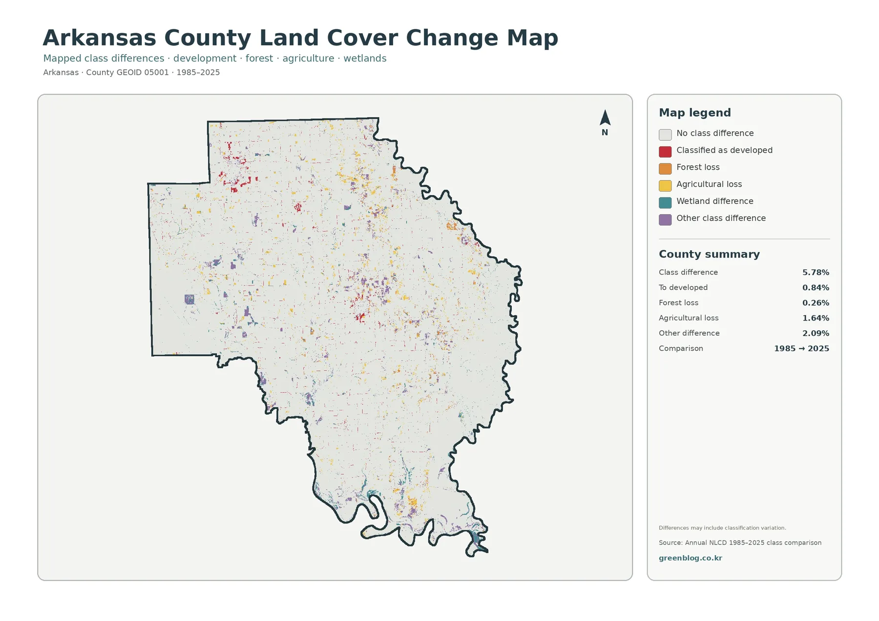 Arkansas County 토지 피복 변화 지도