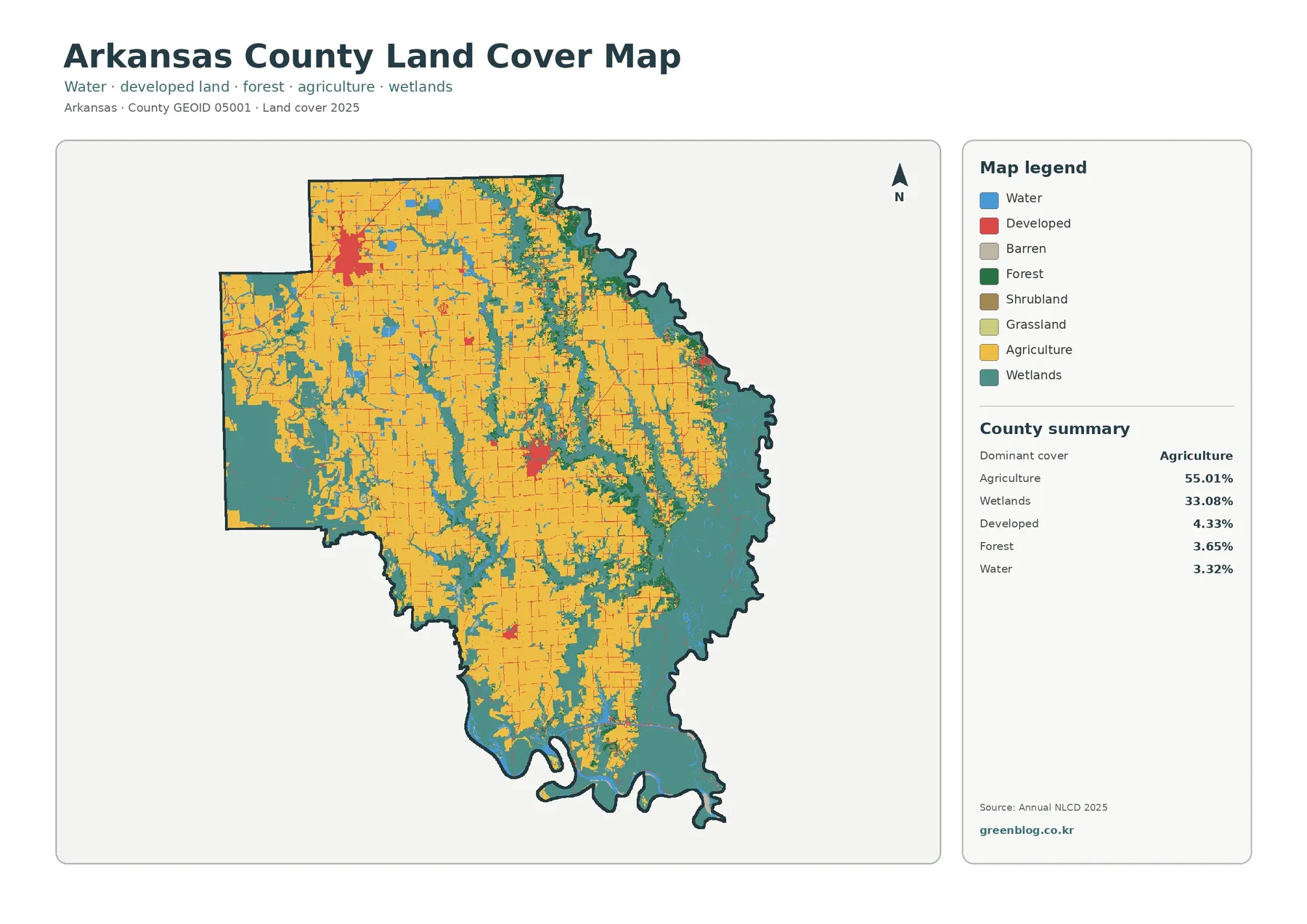 Arkansas County 토지 피복 지도