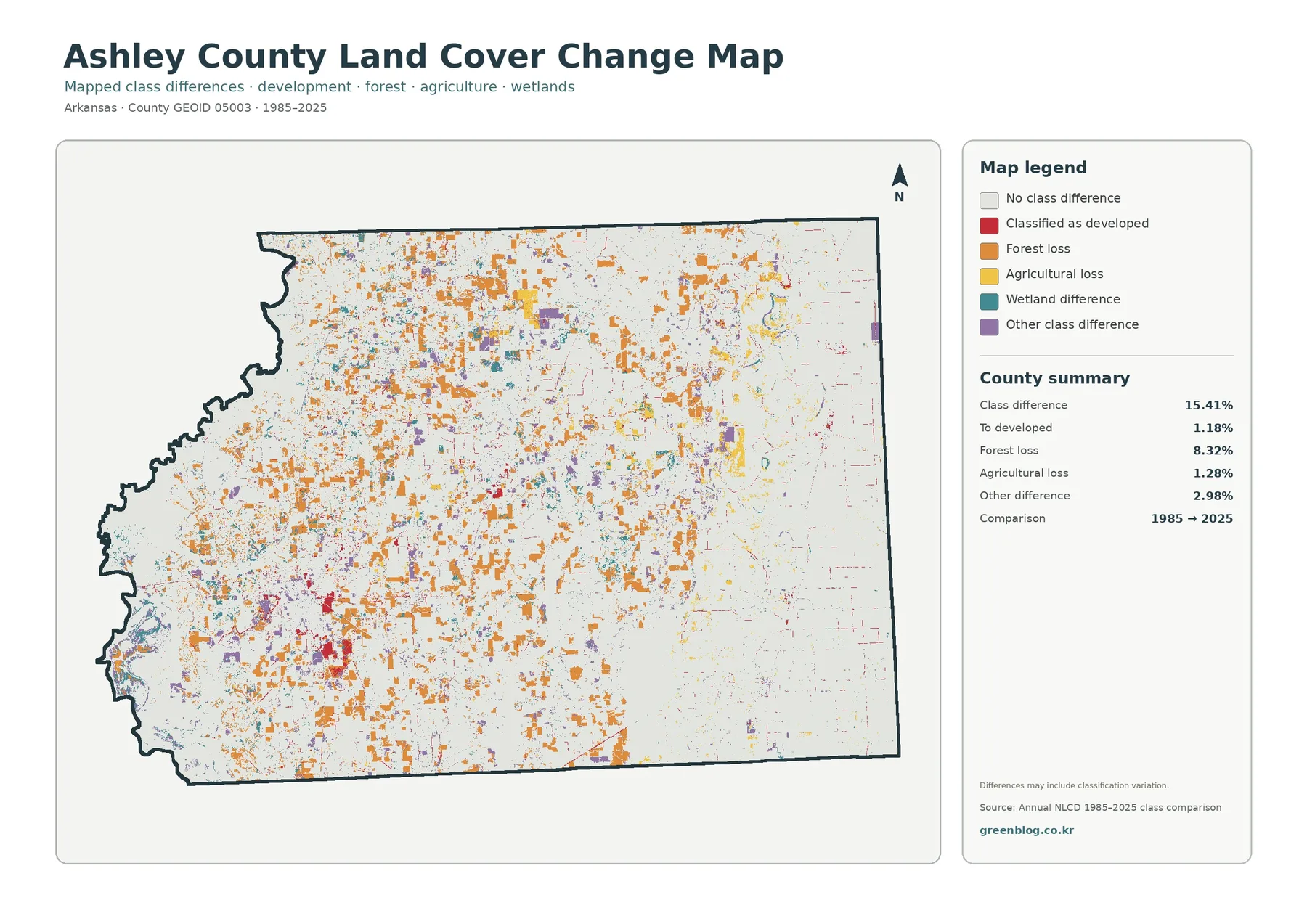 Ashley County 토지 피복 변화 지도