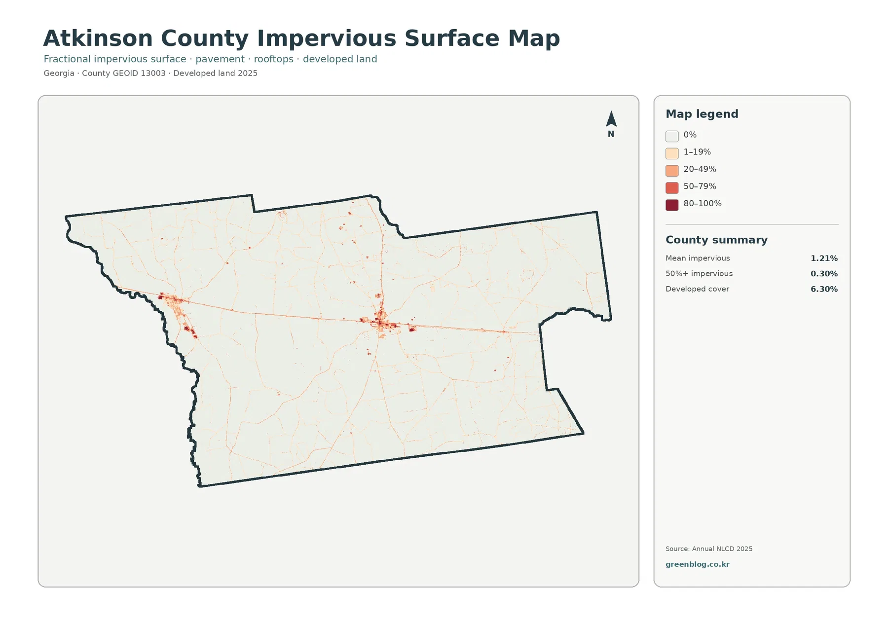 Atkinson County impervious surface and developed land map
