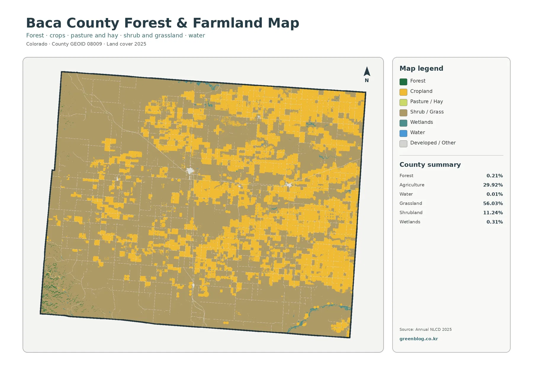 Baca County forest and farmland map