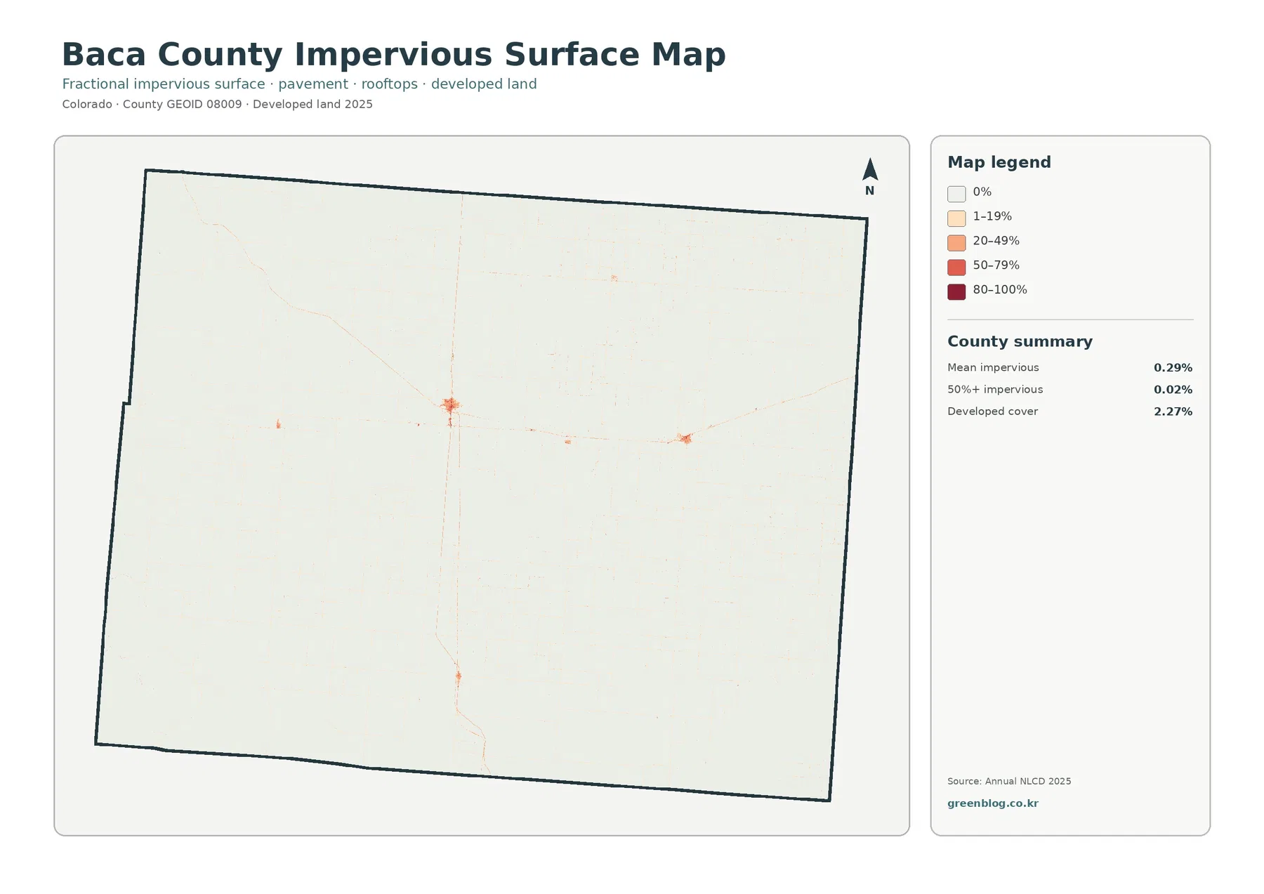 Baca County impervious surface and developed land map